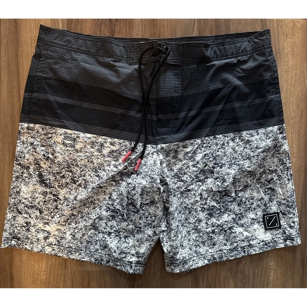Men's AE AMERICAN EAGLE Board Shorts Swim Trunks‎ XXL ColorBlock Black Gray VGUC